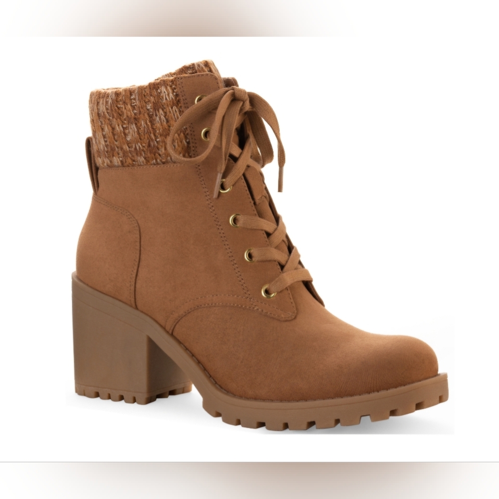 Sun + Stone Romina Lace-up Hiker Booties, Chestnut, Size 5.5M